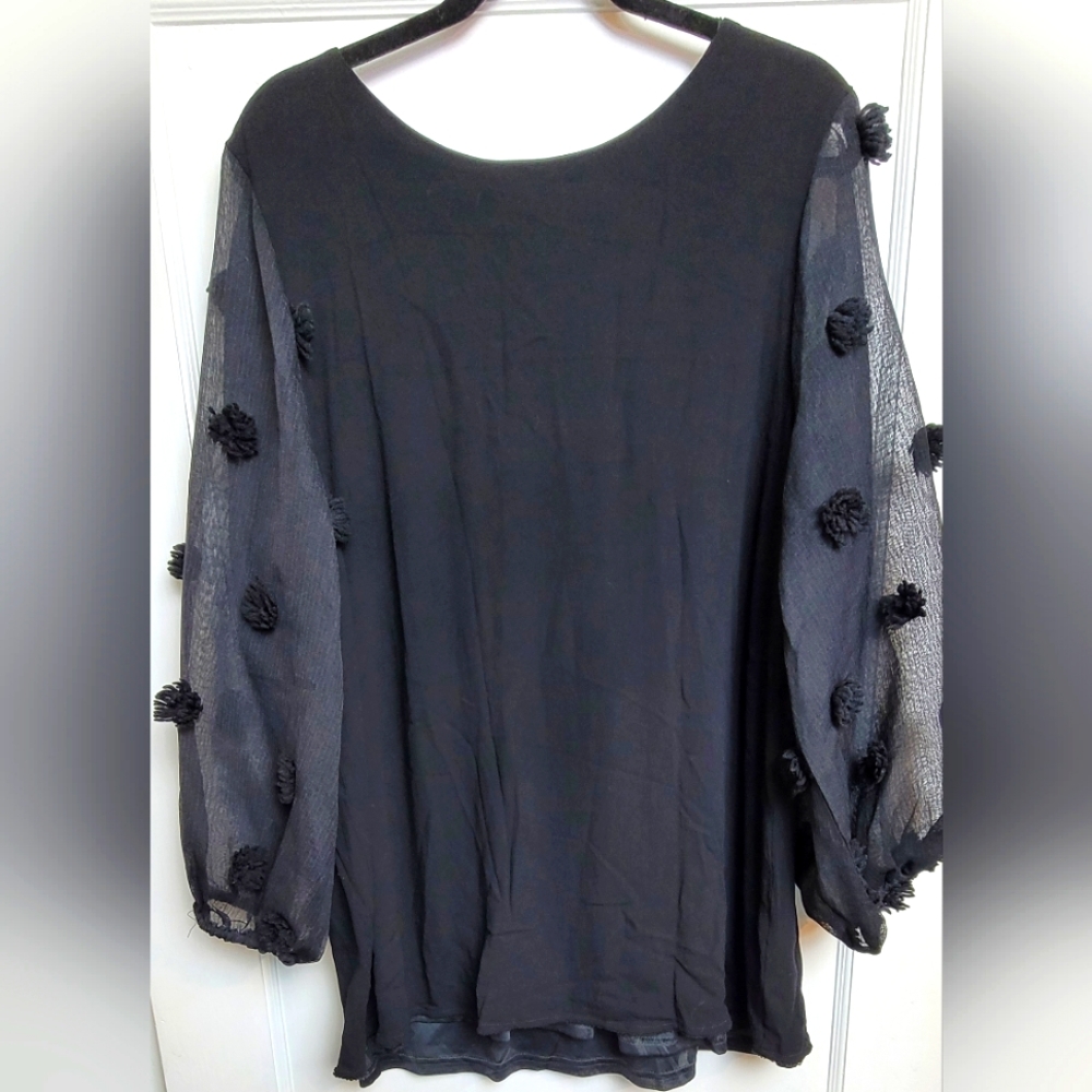 NWOT Jodifl Sheer Black Shirt with detail on sleeve 2X